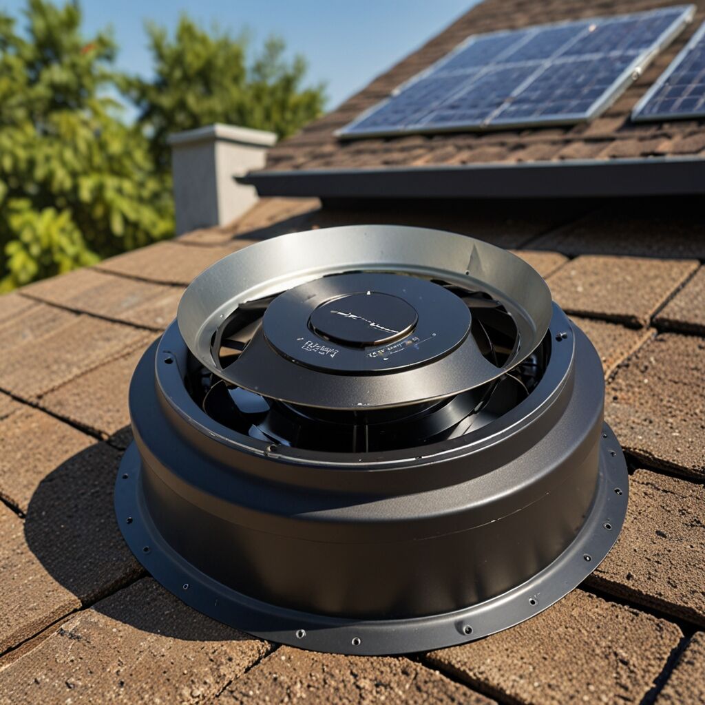Gable solar attic fan improving ventilation in a home