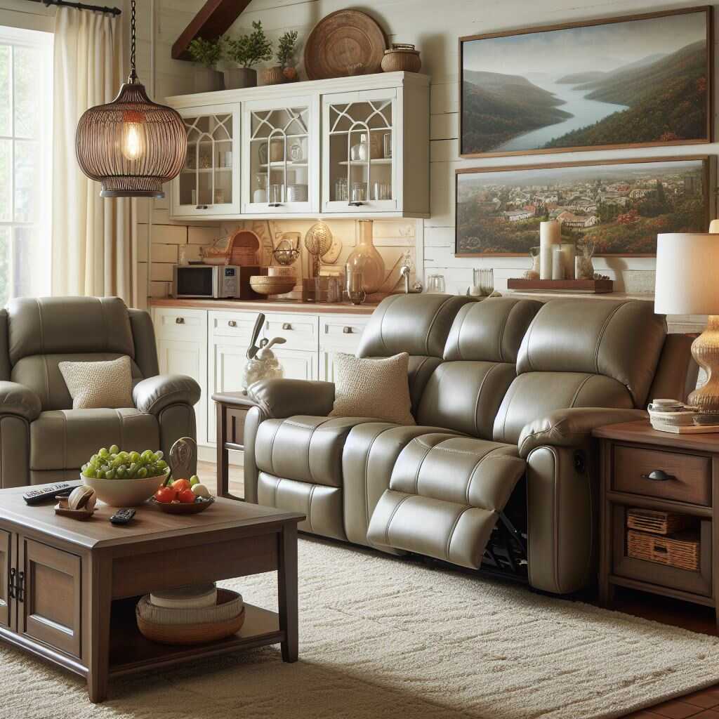 A close-up of the leather upholstery on a glider recliner.