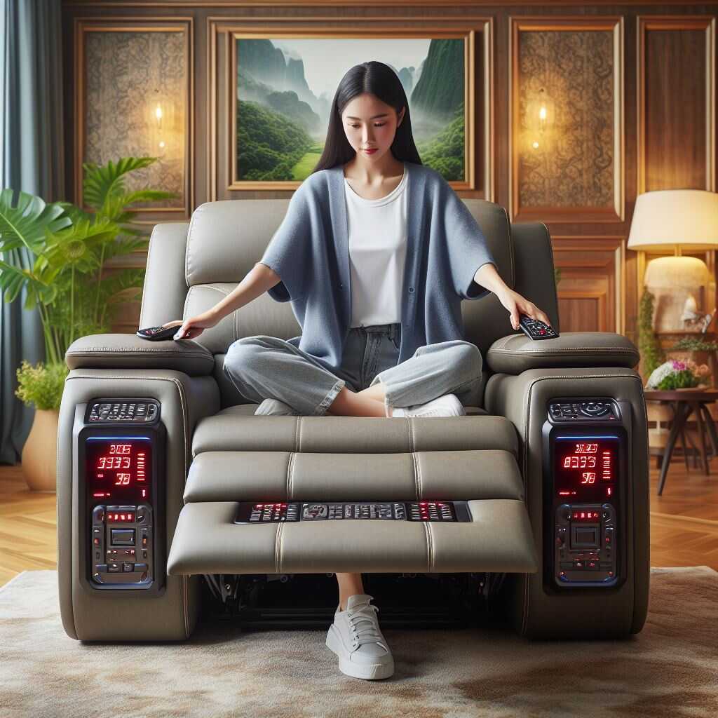 A comfortable leather rocking recliner with console.